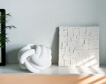 3d textured mid century modern painting, Aesthetic Room Decor Minimalist, Floating Shelves Shelf Decor Objects, White plaster Wall Art Decor
