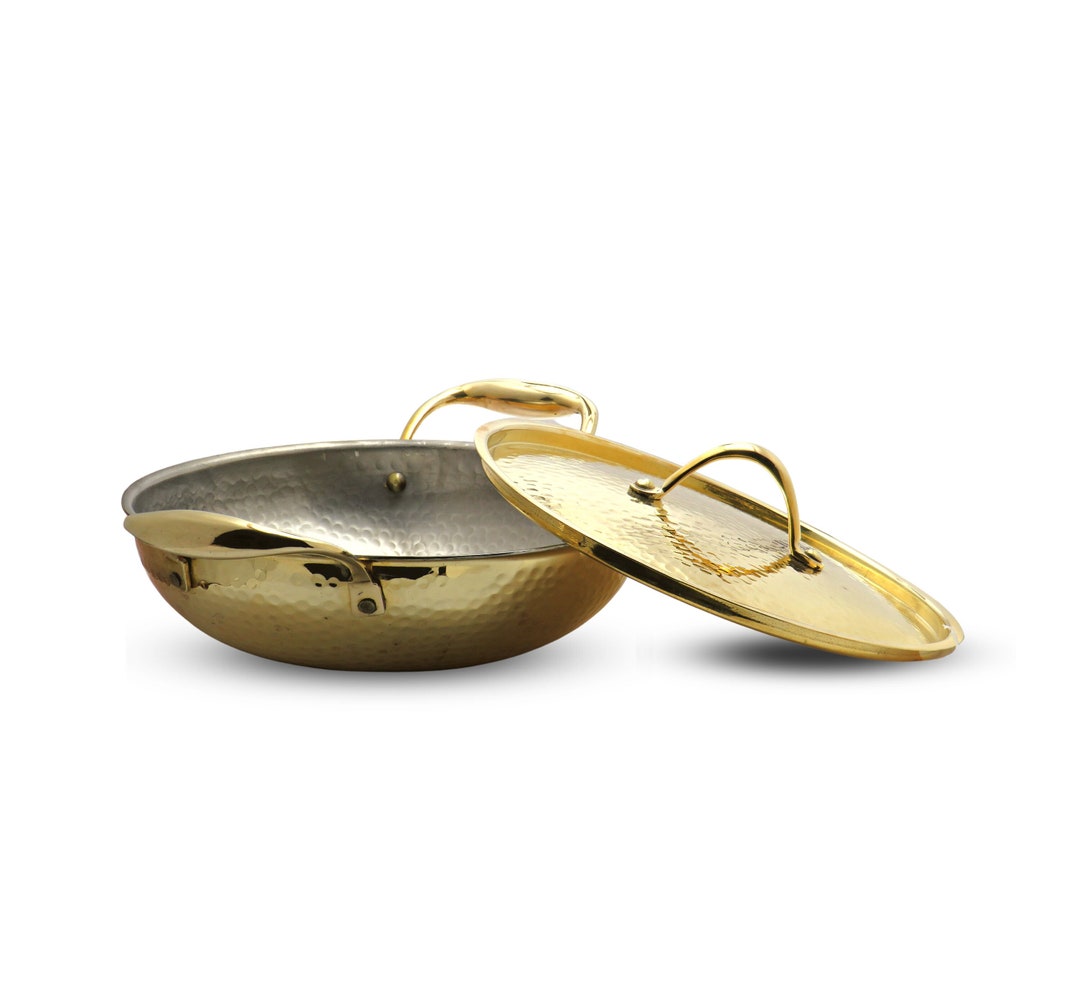 Pure Brass Kadai Pital Kadhai With Lid Heavy Wok With Attractive Handle
