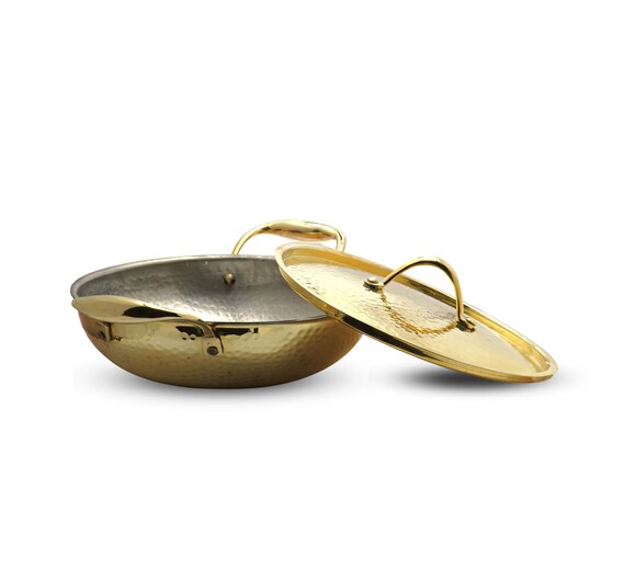 Pure Brass Kadai Pital Kadhai With Lid Heavy Wok With Attractive