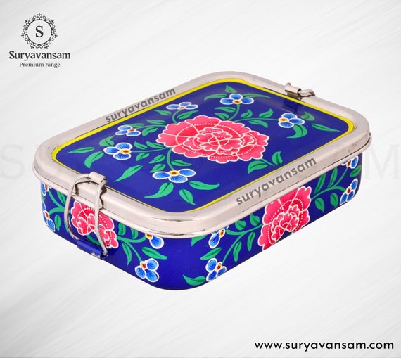 Hand Painted Lunch Box , Bento Box for Carrying Food to School, Office or  Picnic, Small Tiffin 