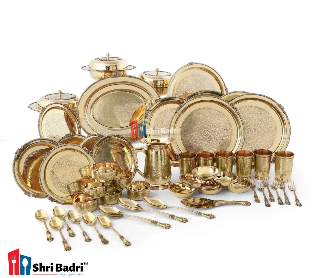 Pure Brass Dinner Set of 51 Pcs With Unique Design Perfect for Full