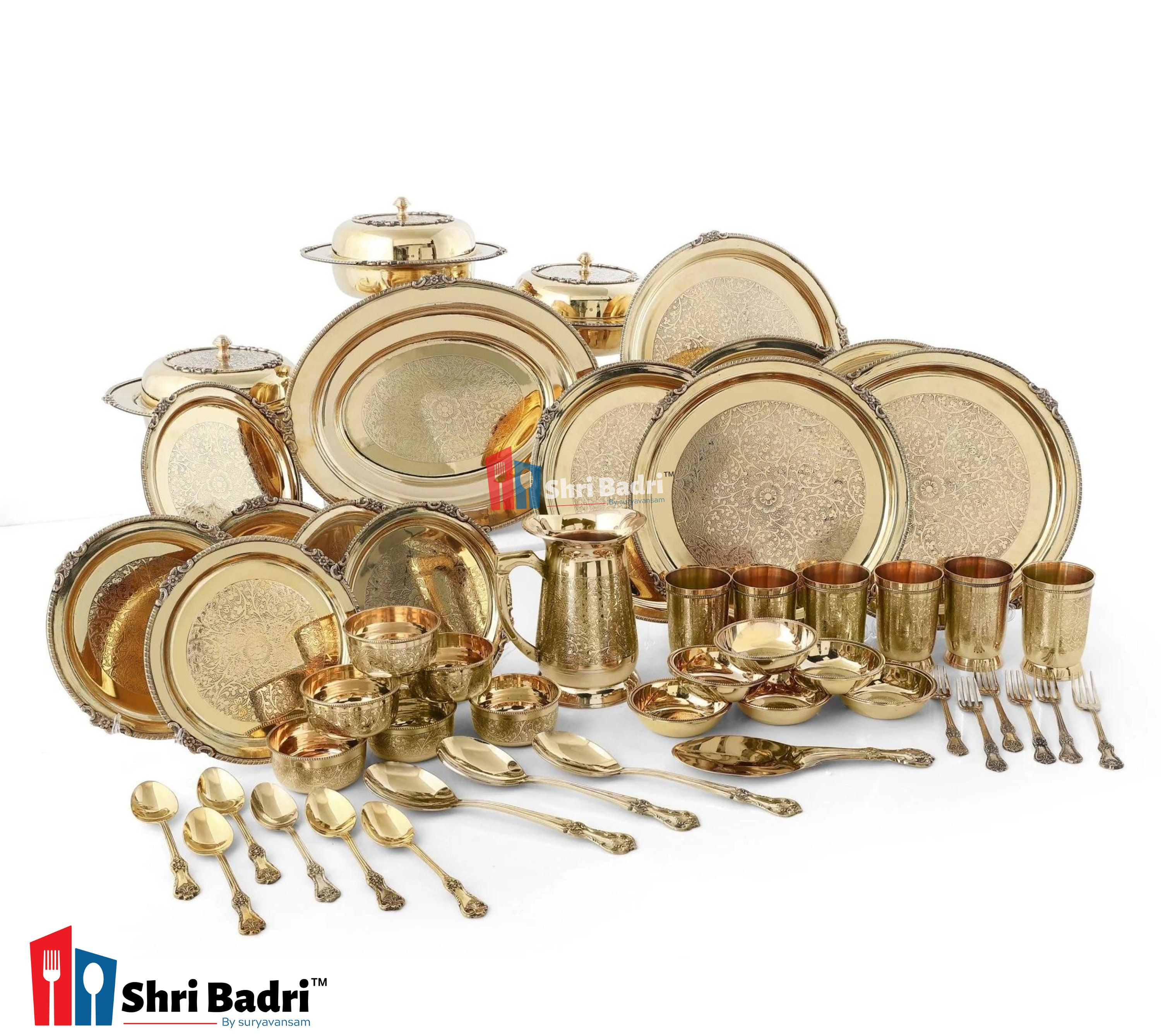 Pure Brass Dinner set Of 51 Pcs With Unique Design Perfect For Full Family  Dinner Set -its look Like Royal Dinner set