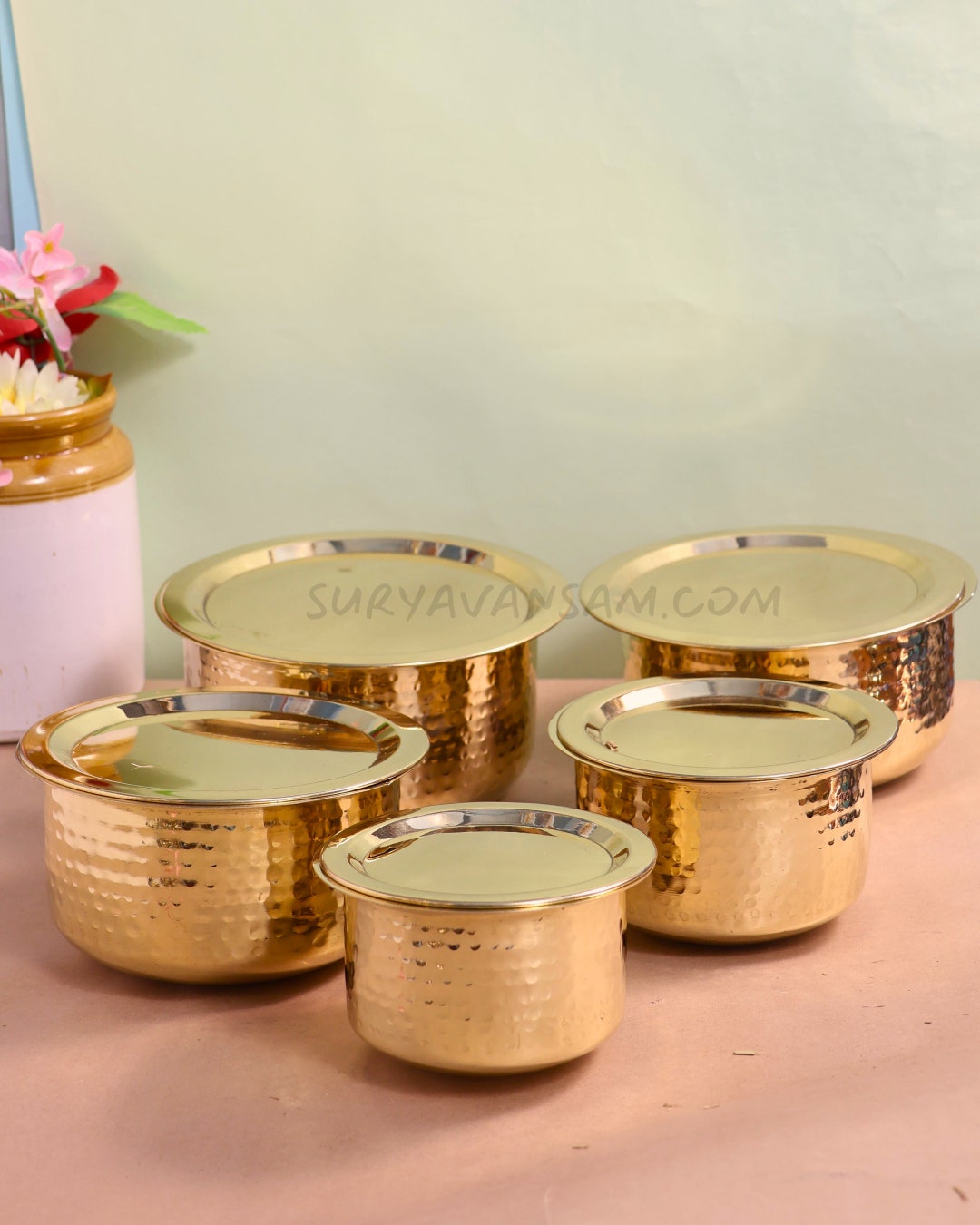 Brass Cooking Pot Set With Lid Pital Bhangola Perfect for Your Kitchen