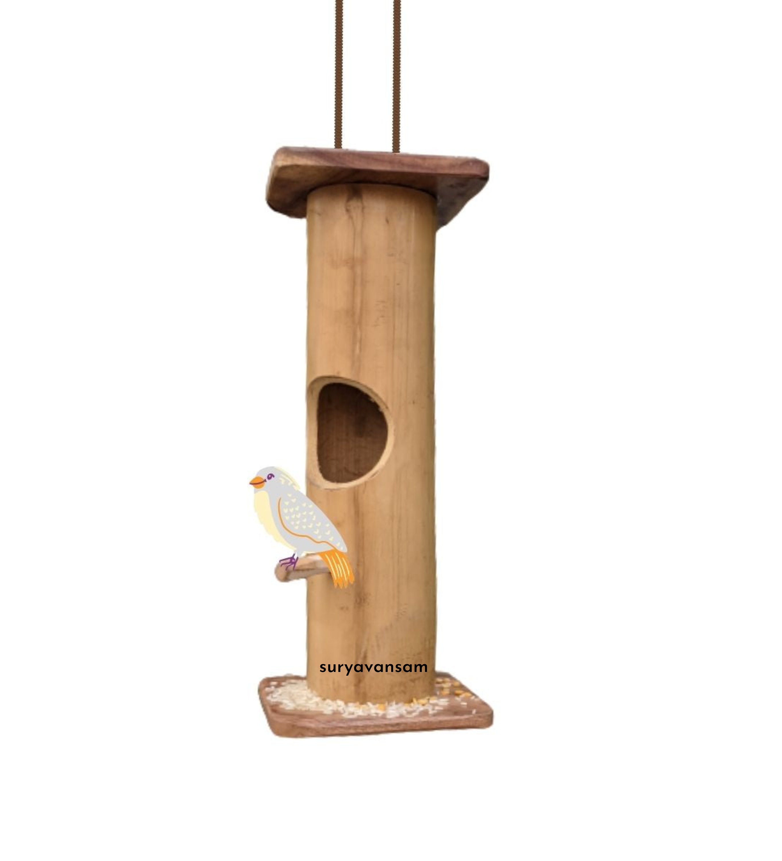 Mangeoire pour oiseaux avec carillon en bambou, 90 x 16 x 90 cm