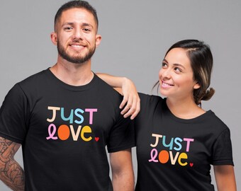 T-shirt saint valentin personnalisé, just love, cadeau couple, duo de tshirt