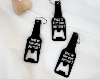 Personalized keychain for announcing future godfather, requesting future godfather, personalized godfather bottle opener, personalized announcement, godfather gift