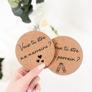 Set of 2 cork coasters - Request for future Godfather/Godmother, godfather and godmother announcement, personalized coaster, personalized announcement