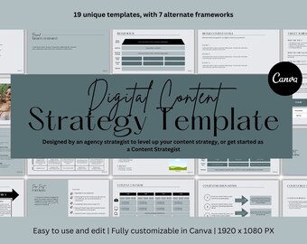 Digital Content Strategy Template | Editable Template for Content Strategists & Marketers | 19 Customizable Frameworks