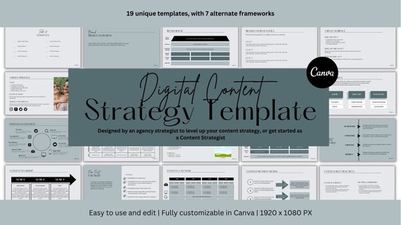 Digital Content Strategy Template | Editable Template for Content Strategists & Marketers | 19 Customizable Frameworks