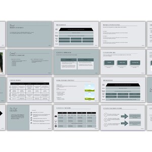 May include: A collection of presentation slides with a minimalist design. The slides feature a light gray and white color scheme, with text and graphics. The slides cover various topics, including content strategy and planning.