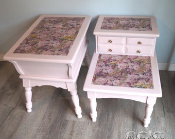 SOLD! Blush pink floral end tables-shipping not included