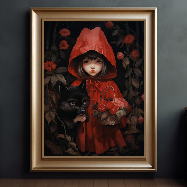 Little red riding hood Vintage Poster, Art Poster Print, Dark Academia, Gothic  digital poster, botanical decor print, halloween