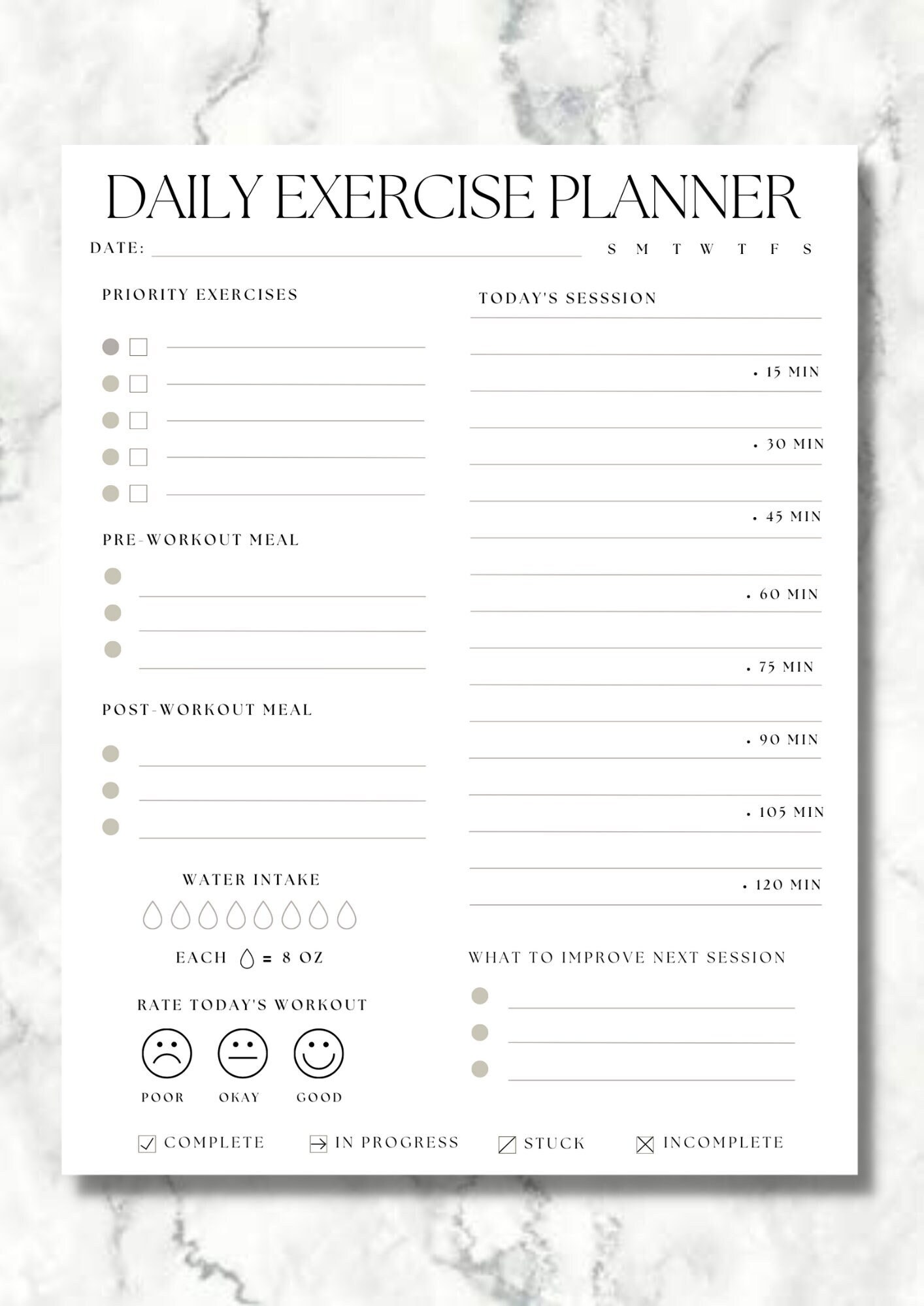 Daily Exercise Planner Printable Instant Download Productivity Daily Exercise Planner Printable Instant Download Productivity