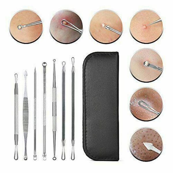 7 Pcs Acne Pimple Blackhead Blemish Skin Remover Extract Stainless Steel Face Care Kit