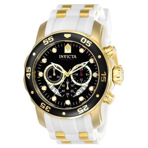 Invicta Mens Pro Diver SCUBA Chronograph  Gold Black Dial White Strap Watch