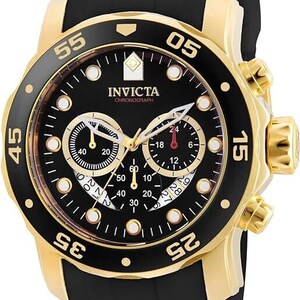 Invicta Mens PRO DIVER SCUBA Chronograph Gold Tone Black Dial Strap Watch 6981 Etsy