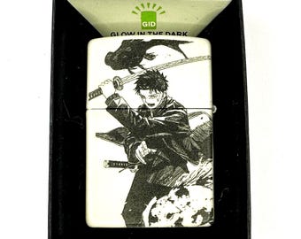 Anime Swordsman Zippo Lighter: Custom Engraved Glow in the Dark Manga Collectible Gift for Boyfriend