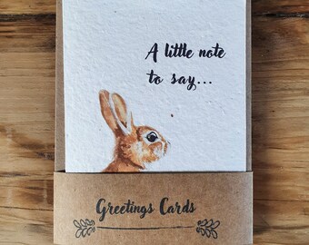 Cartes pour notes en papier pour graines à planter | Lapin | Paquet de 4 | Fleur sauvage indigène | Toute occasion | Sans plastique | Respectueux de l'environnement et biodégradable | Ensemble.