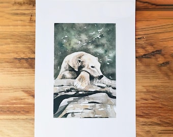ホッキョクグマの絵、溶ける氷山、北極の絵、彼への面白いビールの