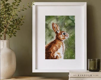 Kunstdruck Kaninchen | Waldtier Dekor | Roter Rex Aquarell | Landhaus-Wand-Dekor