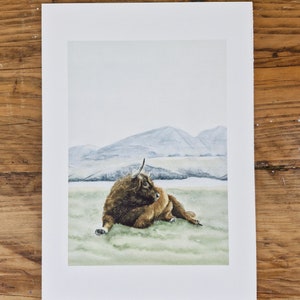 Highland Cow Watercolour | Ruminants | Nature art | Cow painting | Earthy tones | Cute Cow | Framed Prints | Eco-friendly artwork.