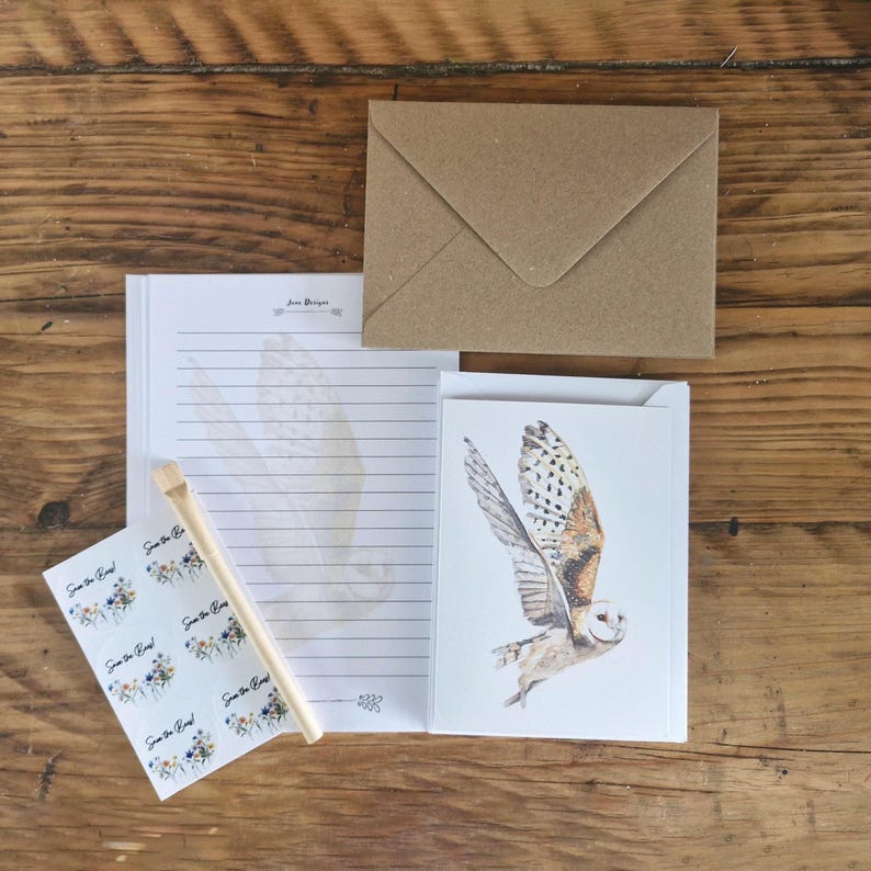 Owl Letter Writing Set | Eco Friendly Stationery Gift | Handmade Writing Paper & Cards | Nature-Inspired. image 2