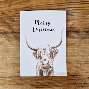 carte de voeux | Vache Highland | Noël| Joyeuses Fêtes | Recyclé | Respectueux de l'environnement | Carte Nature.