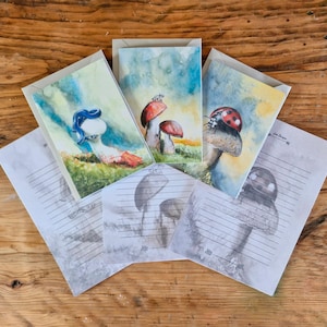 Juego de regalo para escribir cartas: Hongos, Seta venenosa, Serpiente, Mariquita, Rana, Naturaleza, Escritura ecológica y biodegradable, Mezcla y combina.