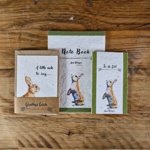 Ensemble cadeau de papeterie en papier graine | Thème lapin | Papier recyclé | Sans plastique | Écriture écologique et biodégradable | Plantable.