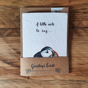 Cartes pour notes en papier pour graines à planter | Macareux moine | Paquet de 4 | Fleur sauvage indigène | Toute occasion | Sans plastique | Respectueux de l'environnement et biodégradable | Ensemble.