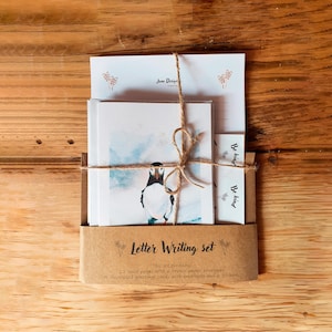 Conjunto de cartas para presente | Tema Puffin | Qualquer ocasião | Papel reciclado | Pacote sustentável | Ecológico e biodegradável | Aquarela.