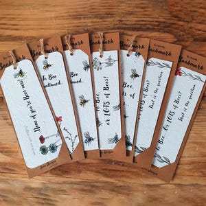 Marque-page en papier pour graines à planter | Abeilles et fleurs sauvages | sans plastique | Cadeaux respectueux de l'environnement et biodégradables | Minimaliste | Fait main.