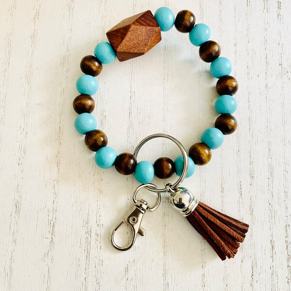 Wood Bead Keychain Etsy