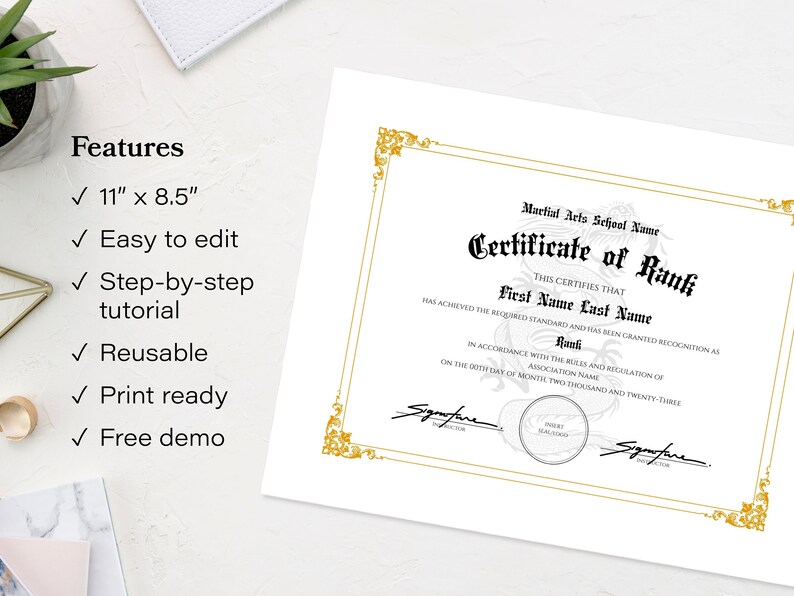 Editable Certificate of Rank Recognition | Dragon Martial Arts Award ...