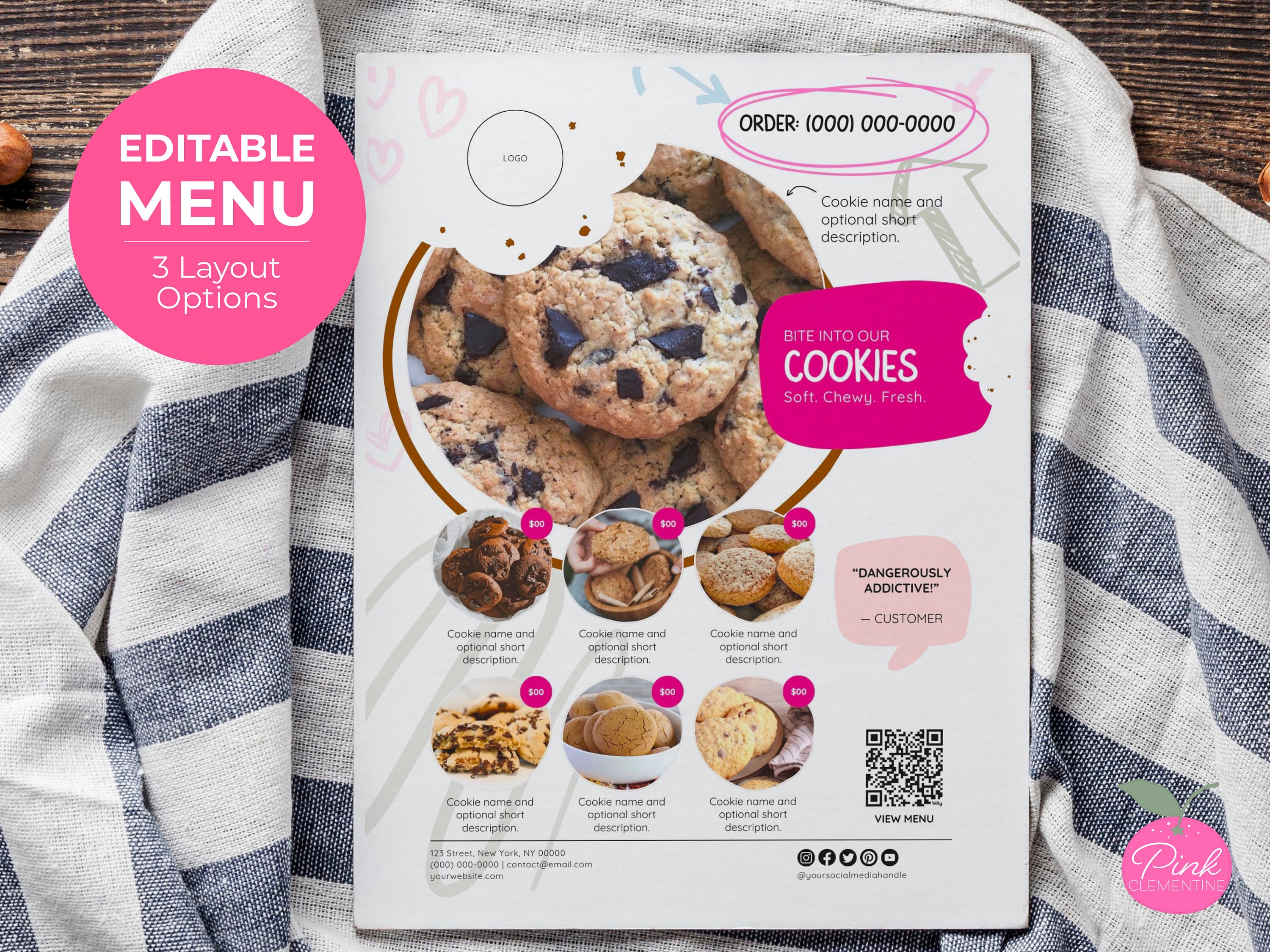 Editable Bakery Photo Menu, Flyer, Ad for Gourmet Cookies | Customizable Canva Template Printable
