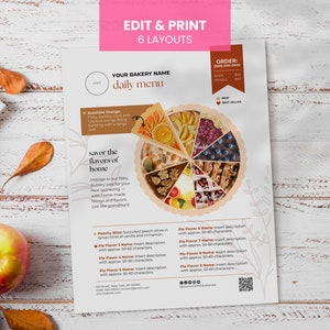 Bearbeitbares Foto-Menü für Torte, Käsekuchen, Torte | Erntedank, Herbst Herbst Thema | Druckbare Canva Vorlage