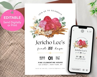 Editable Chinese Red Egg & Ginger Baby Shower Invite | Modern First 100 Days, Full Month, Birthday Party | Printable Canva Template