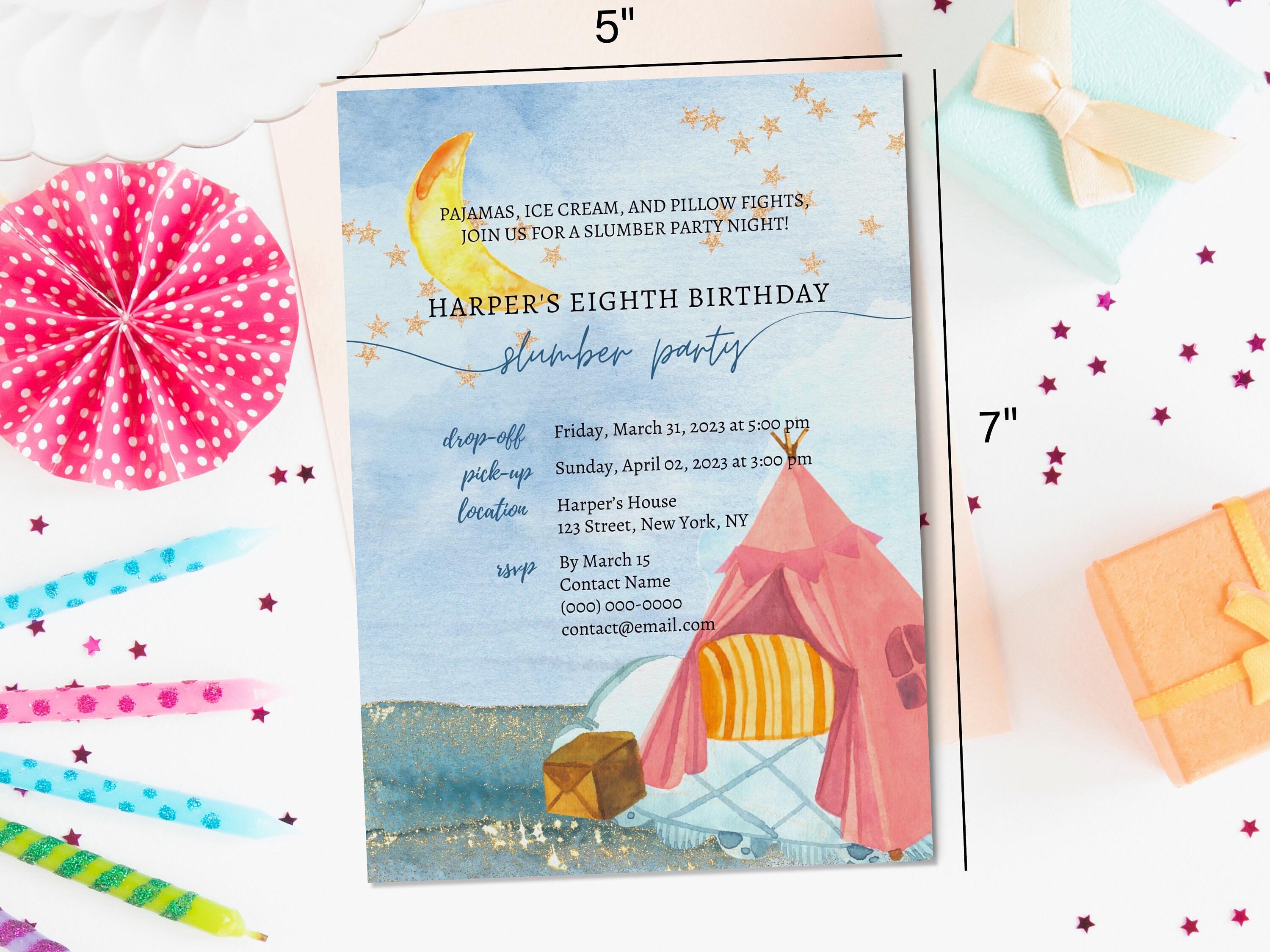 Editable Slumber Party Themed Birthday Invite for Kids Sleepovers ...