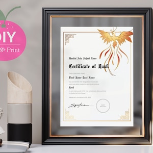 Editable Certificate of Rank Recognition | Gold Phoenix Martial Arts Award | Printable Canva Template