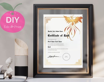 Editable Certificate of Rank Recognition | Gold Phoenix Martial Arts Award | Printable Canva Template