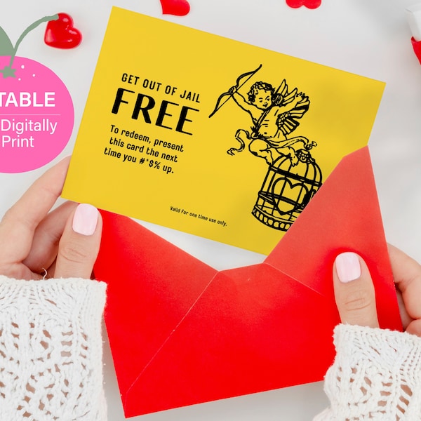 Editable Funny Valentine's Day Voucher | Get Out of Jail Free Printable Card