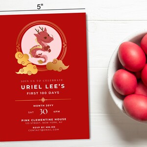 Editable Year of Dragon Chinese Red Egg & Ginger Baby Shower Invite