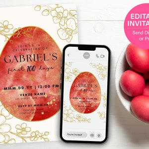 Editable Chinese Red Egg and Ginger Baby Shower Invite | First 100 Days, Full Month, Birthday Party | Printable Canva Template