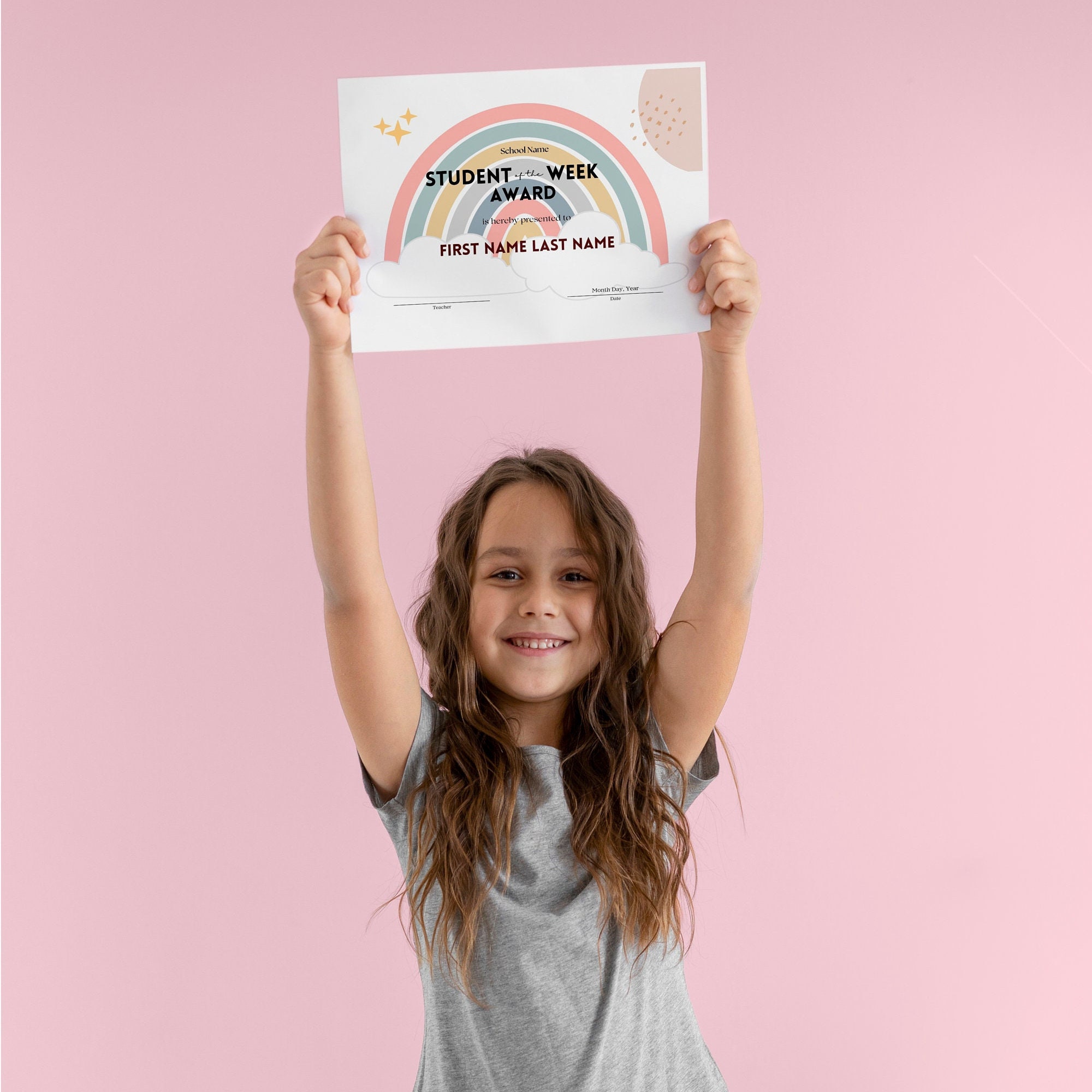 Editable Student of the Week Certificate With Pastel Boho Rainbow ...