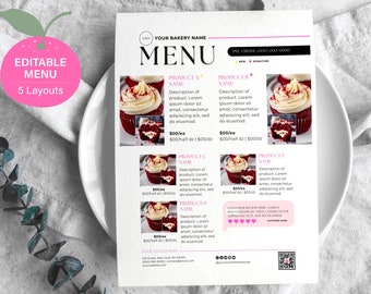 Editable Bakery Menu Price List for Stuffed Dessert, Cookie, Brownie, Cupcake, Donut, Macaron, Pie | Customizable Canva Printable Template