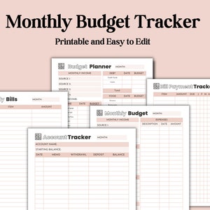 Monthly Budget Tracker | Digital Download | Expense Tracker | Budget Sheet | Budget Forms | Canva Template | Bill Tracker | Budget Planner
