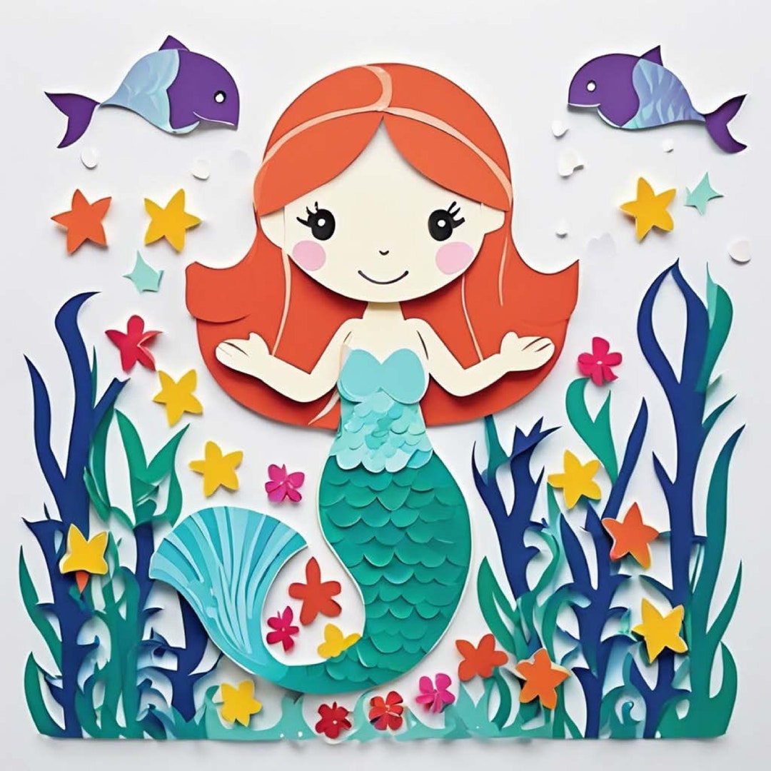 Mermaid Paper Craft, Mermaid Art Printable, Mermaid Digital Wall Art ...