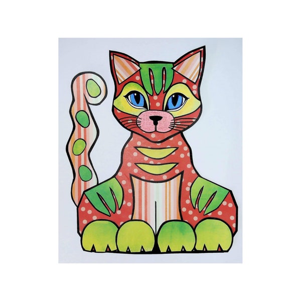 Kids Make A Cat Paper Craft, Teen/Young Adult Paper Kit, Cat Coloring Page, Cat Cut And Glue Art, Easy Crafting Art, Build A Cat Paper Kit