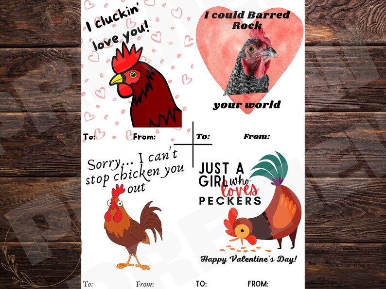 Printable Chicken Valentine's Day Cards, Valentine's Cards for Adults, Valentine's Day Cards