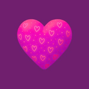 Könnte beinhalten: Ein dreidimensionales Herz in Pink und Magenta, verziert mit kleinen Herzumrissen. Der Hintergrund ist ein tiefes Lila. Das Bild hat eine verspielte, romantische Ausstrahlung.